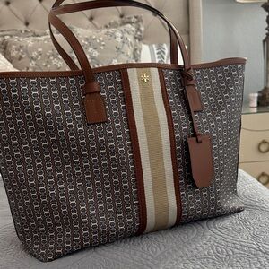 Tory Burch Brown and Cream Patterned Tote